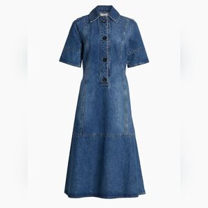 NWOT CO Blue Denim Midi A Line Button Down Dress XS $695